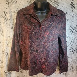 Briggs New York size small Shacket top jacket. Black, reds and browns
